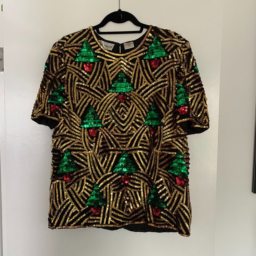 VINTAGE | Gold Christmas Tree Sequin Top